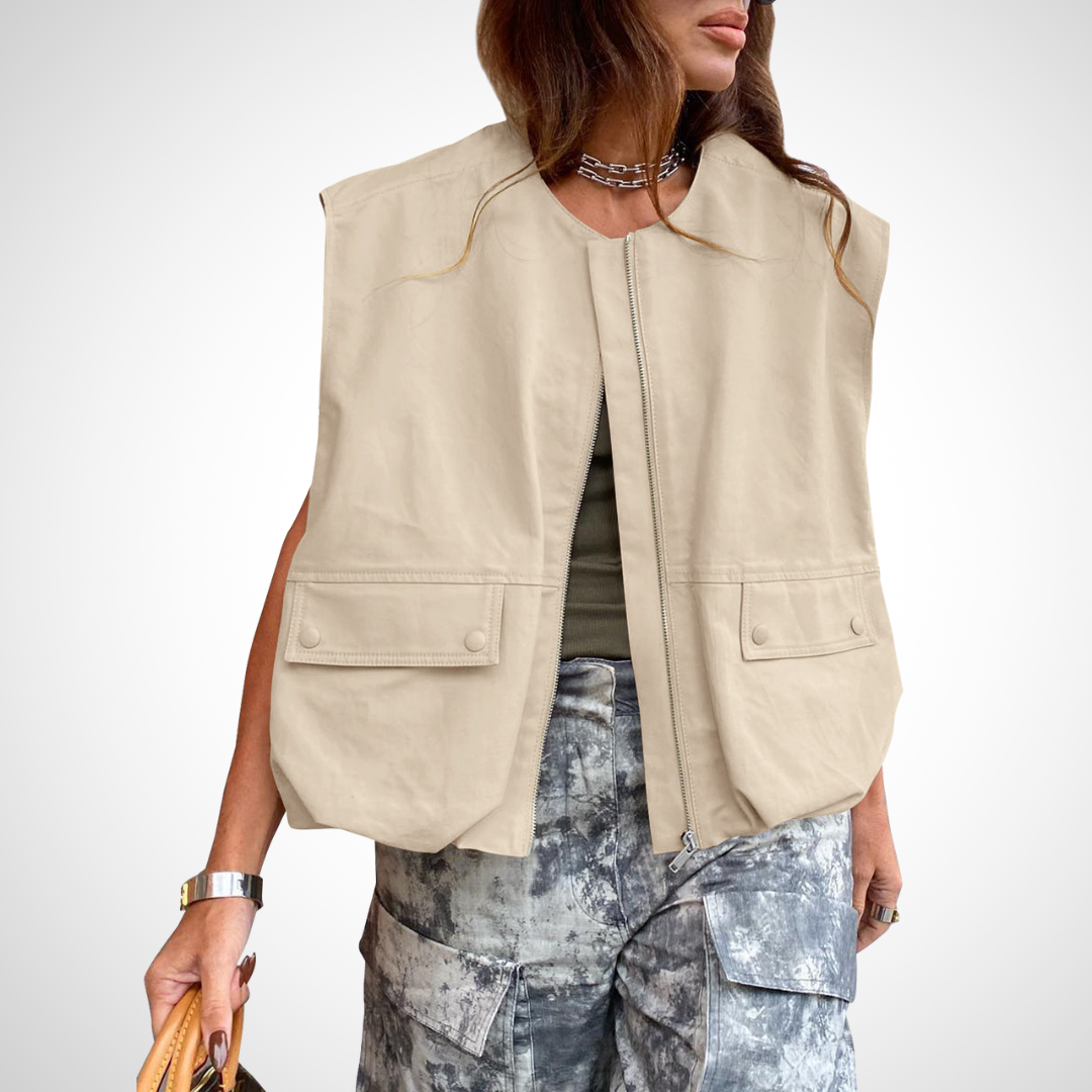QUANA™ Casual Sleeveless Zipper Vest with Relaxed, Loose-Fit Silhouette
