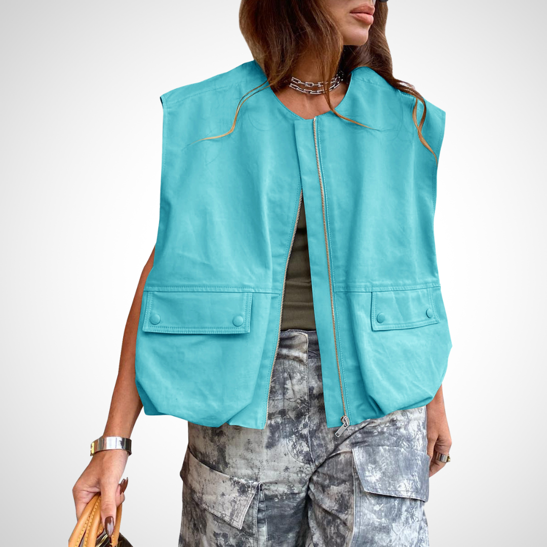 QUANA™ Casual Sleeveless Zipper Vest with Relaxed, Loose-Fit Silhouette