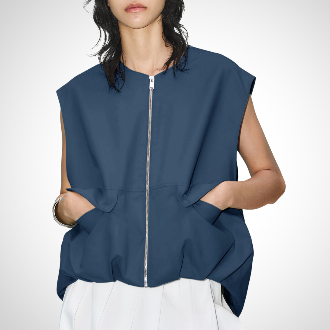 QUANA™ Casual Sleeveless Zipper Vest with Relaxed, Loose-Fit Silhouette