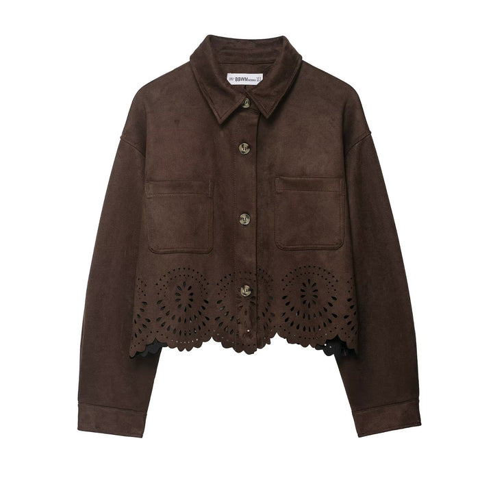 Hollow hem suede jacket+pants set