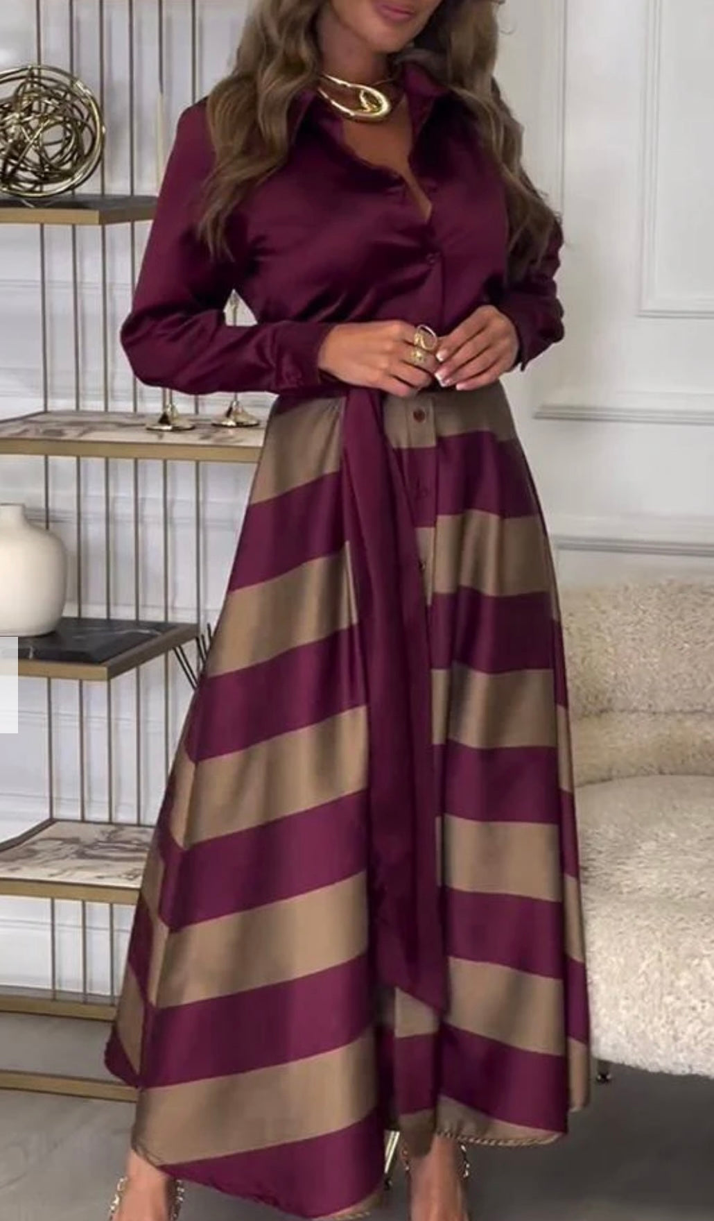 CALISTA™ Elegant Satin Stripe Dress