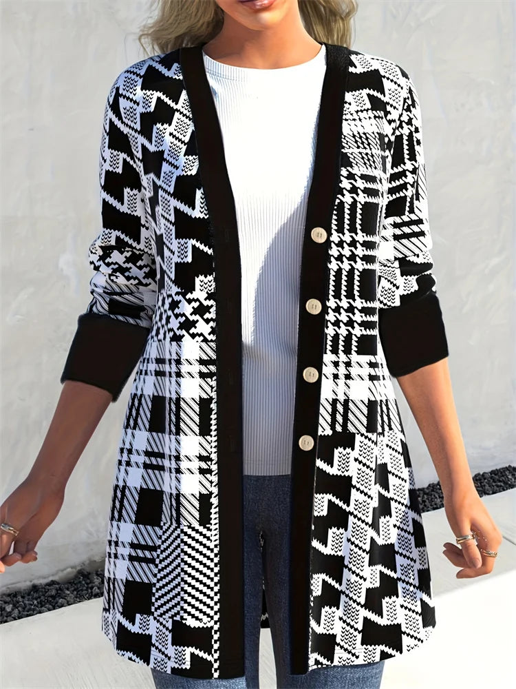 LEONA™ | Modern Geo-Print Cardigan with a Sleek Silhouette