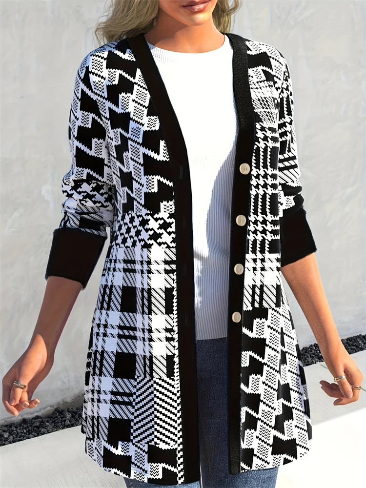 LEONA™ | Modern Geo-Print Cardigan with a Sleek Silhouette