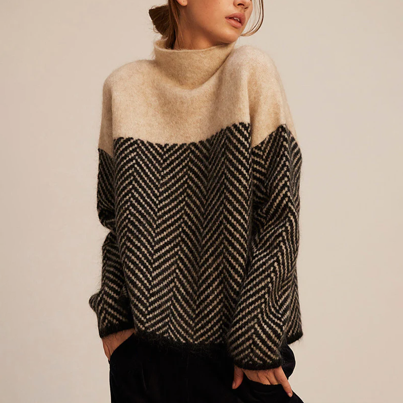 NORA™ Two-Tone High-Neck Knit Pullover - Cozy, Modern Style