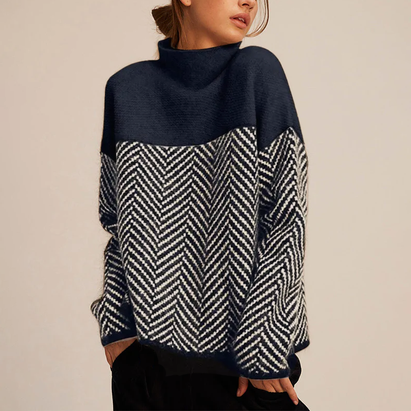 NORA™ Two-Tone High-Neck Knit Pullover - Cozy, Modern Style
