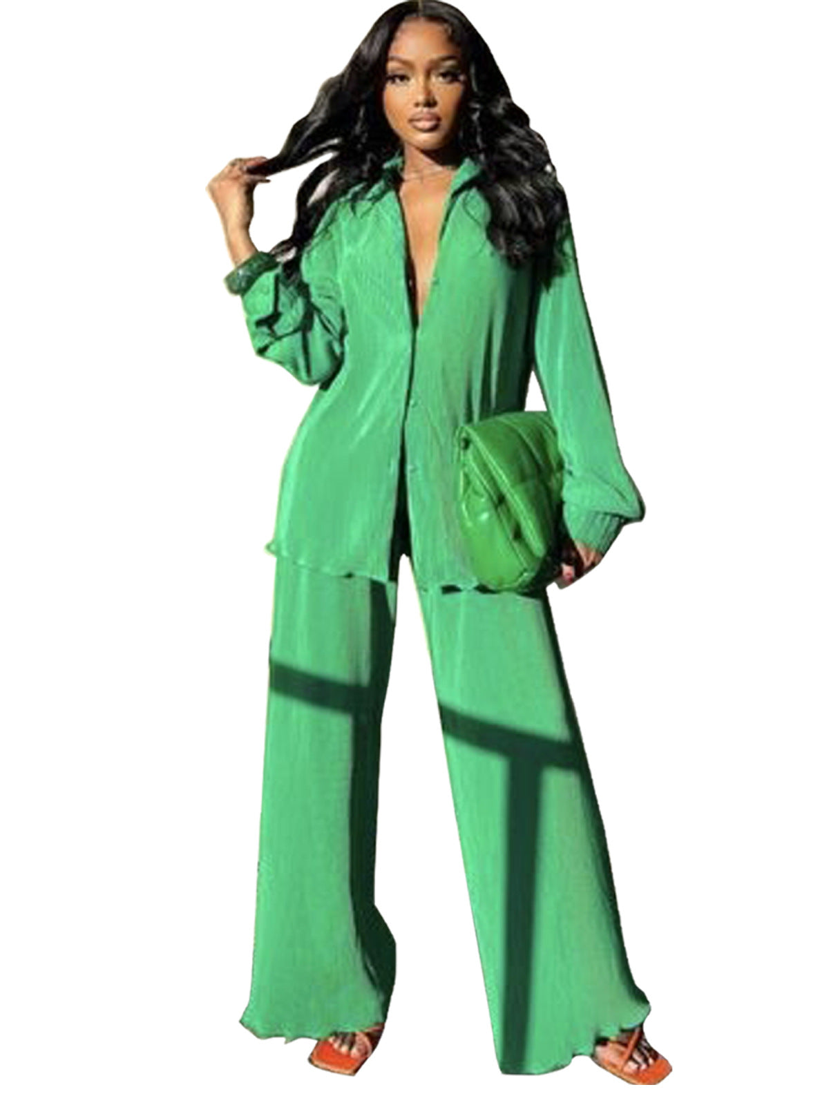CLEO™ Chic Collared Long-Sleeve Top & Wide-Leg Pant Set