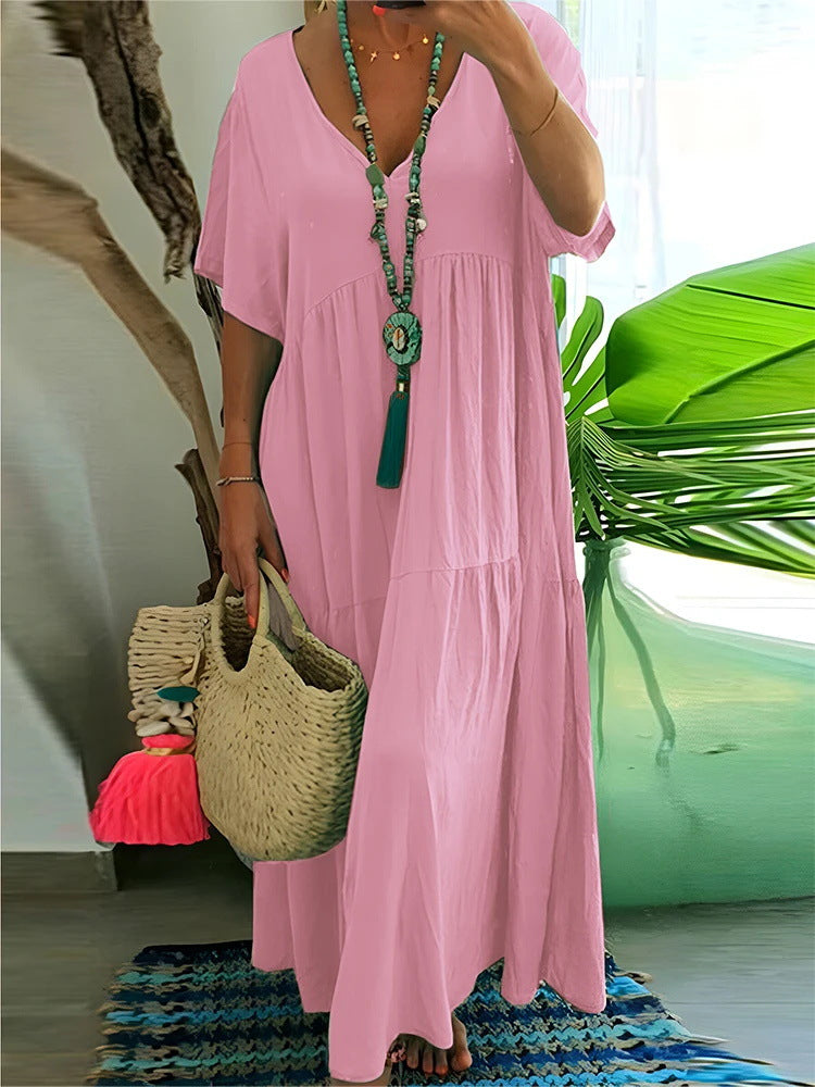 LINNEA™ Soft-Ruffle V-Neck Maxi Dress - Effortlessly Elegant and Flowy