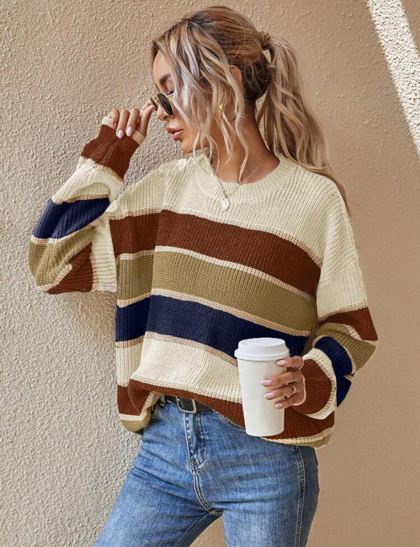 SOMIN™ Cozy Striped Long-Sleeve Round-Neck Sweater