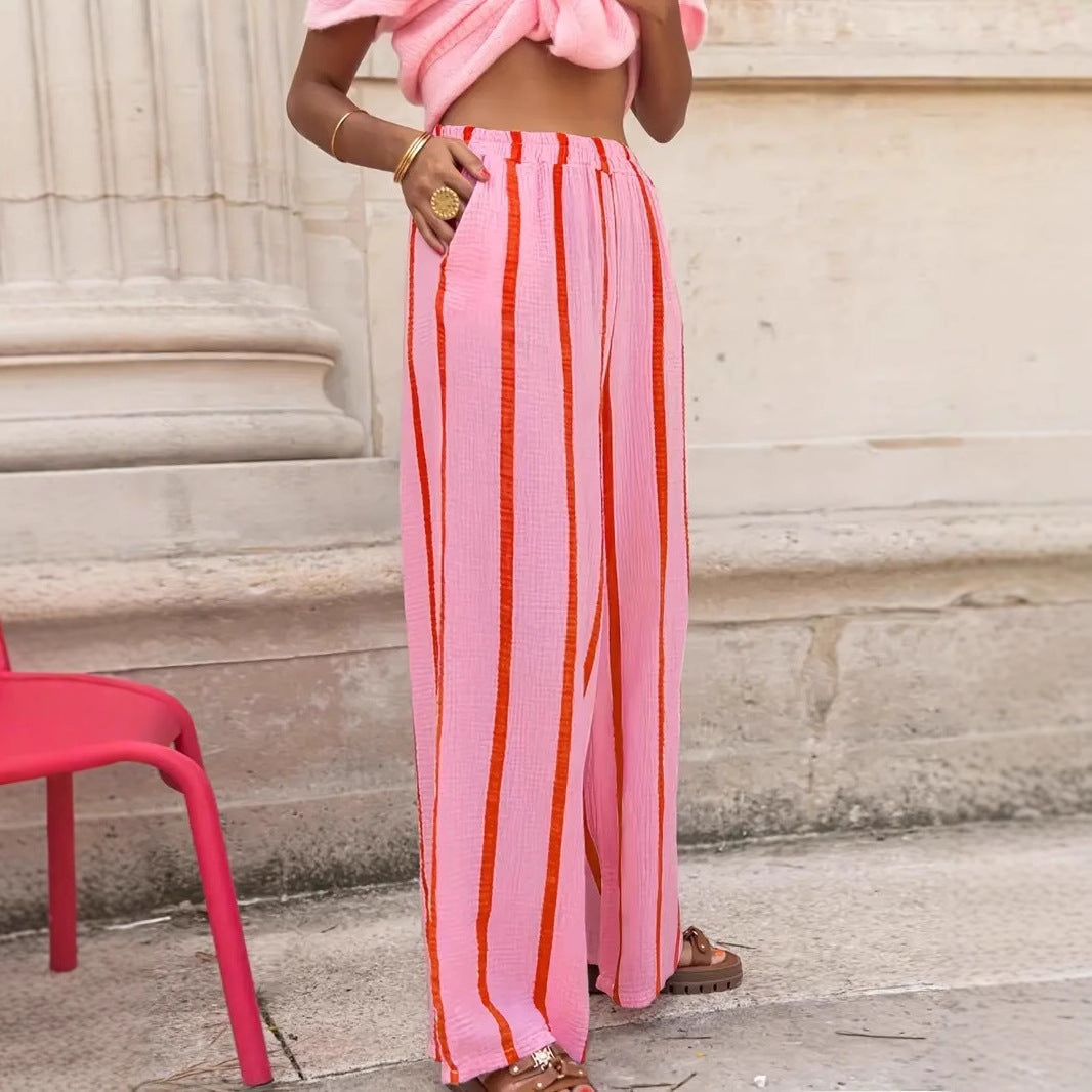 CHARO™ Comfy Striped Wide-Leg Lounge Trousers – Ultra-Soft Comfort with a Relaxed Fit