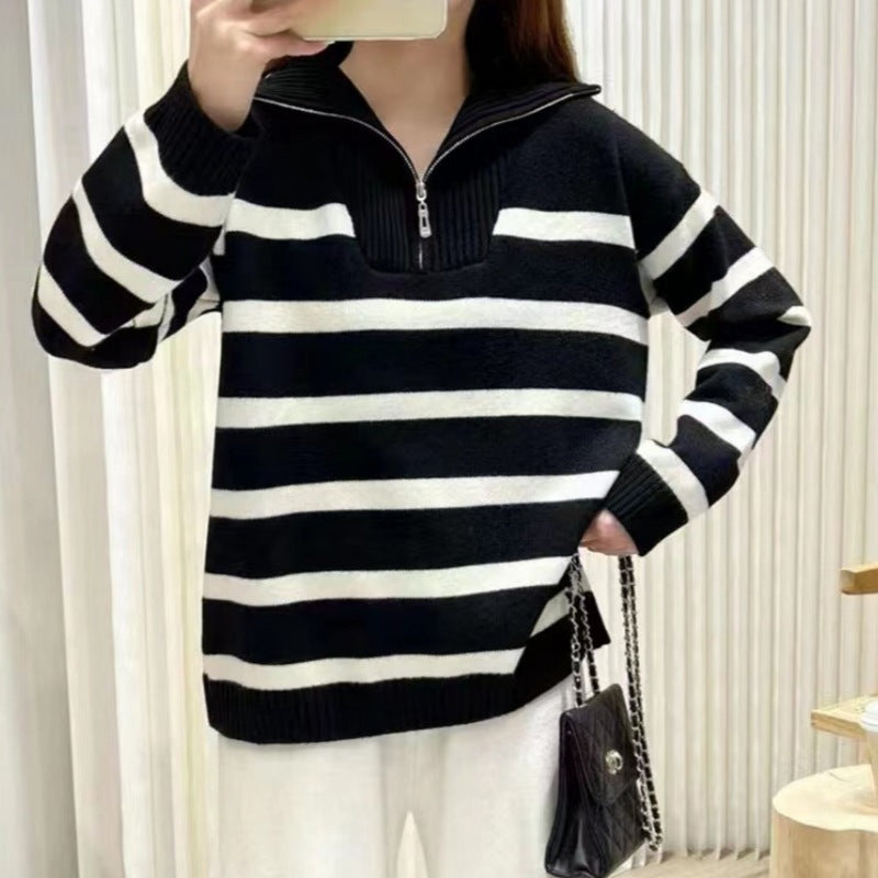 TIANA™ Elegant Striped Long-Sleeve Collared Top