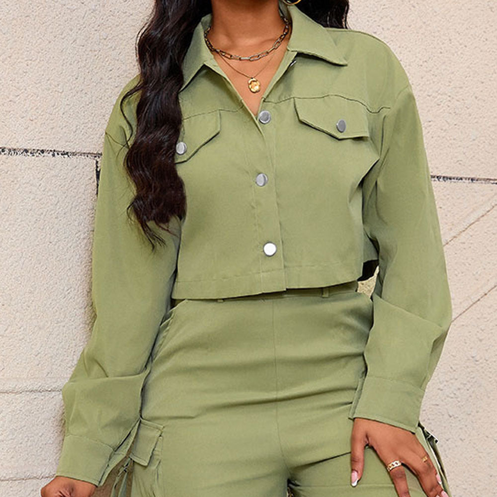 VELMA™ Casual Button-Down Long-Sleeve Crop Jacket – Effortless Everyday Style