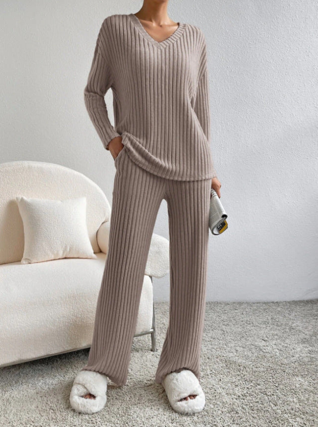 ELMER™ Casual Long-Sleeve V-Neck Top & Pants Set