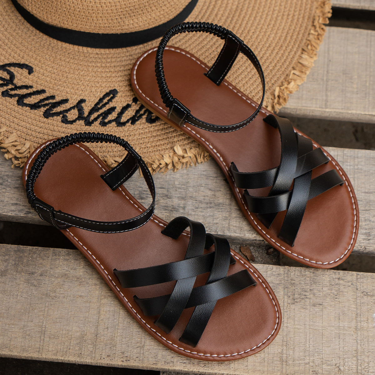 LOWITA™ Casual Non-Slip Cross-Strap Flat Sandals for Everyday Comfort