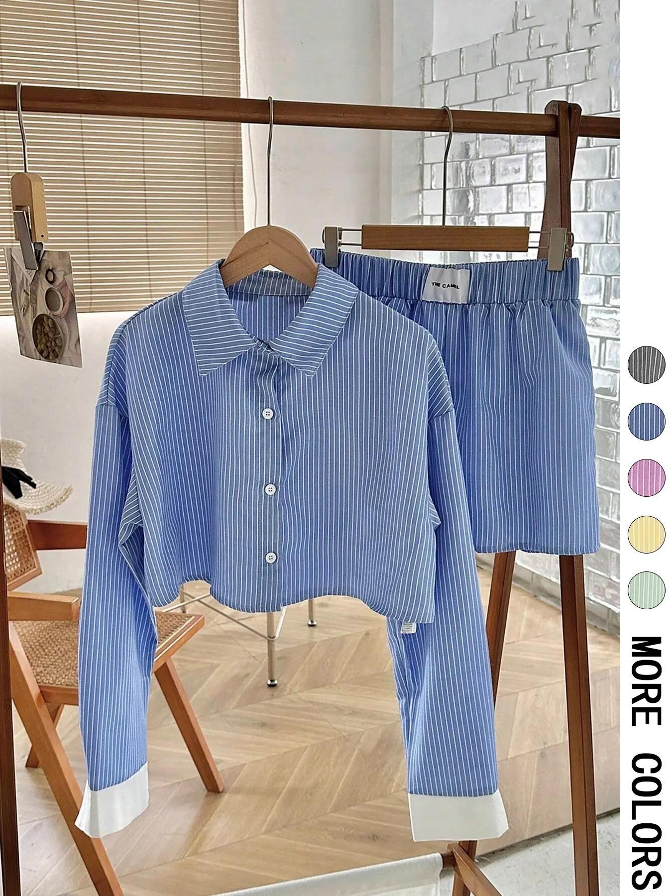 EMERSYN™ Casual Collared Long-Sleeve Co-Ord Set – Effortless Everyday Style