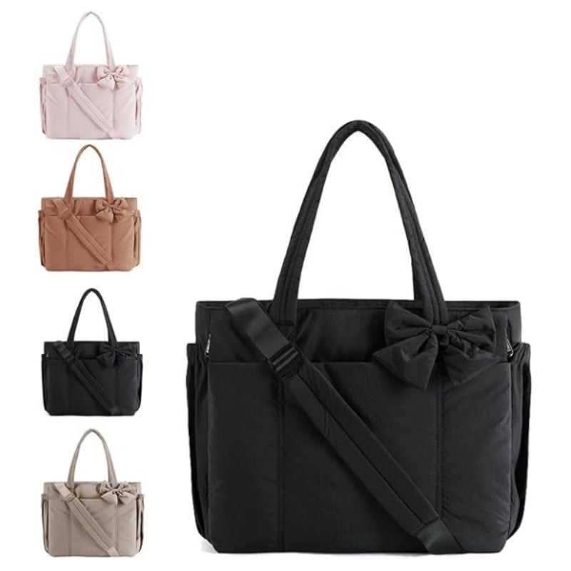 MARVA™ Women’s Crush Bow Compact Tote Bag — Cute, Puffy Handbag