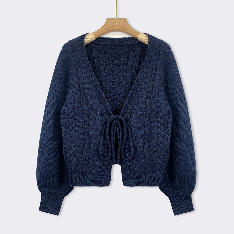 YERIEL™ Cozy Vintage Chunky Knit Tie-Front Long-Sleeve Cardigan
