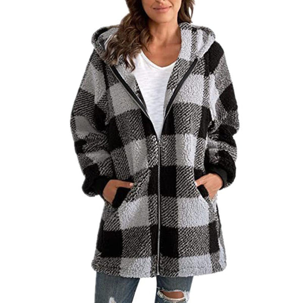 ARABELLA™ Plaid Fleece Hooded Coat — Cozy Long-Sleeve Warmth