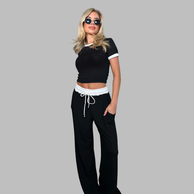 PLATU™ Casual Short-Sleeve Top & Wide-Leg Pants Set