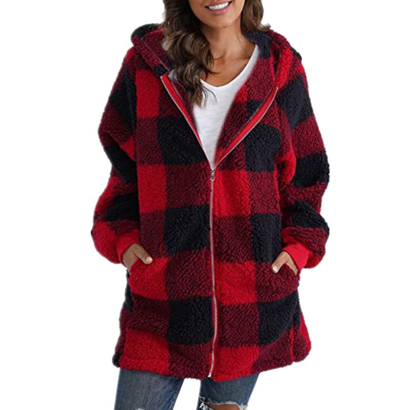 ARABELLA™ Plaid Fleece Hooded Coat — Cozy Long-Sleeve Warmth