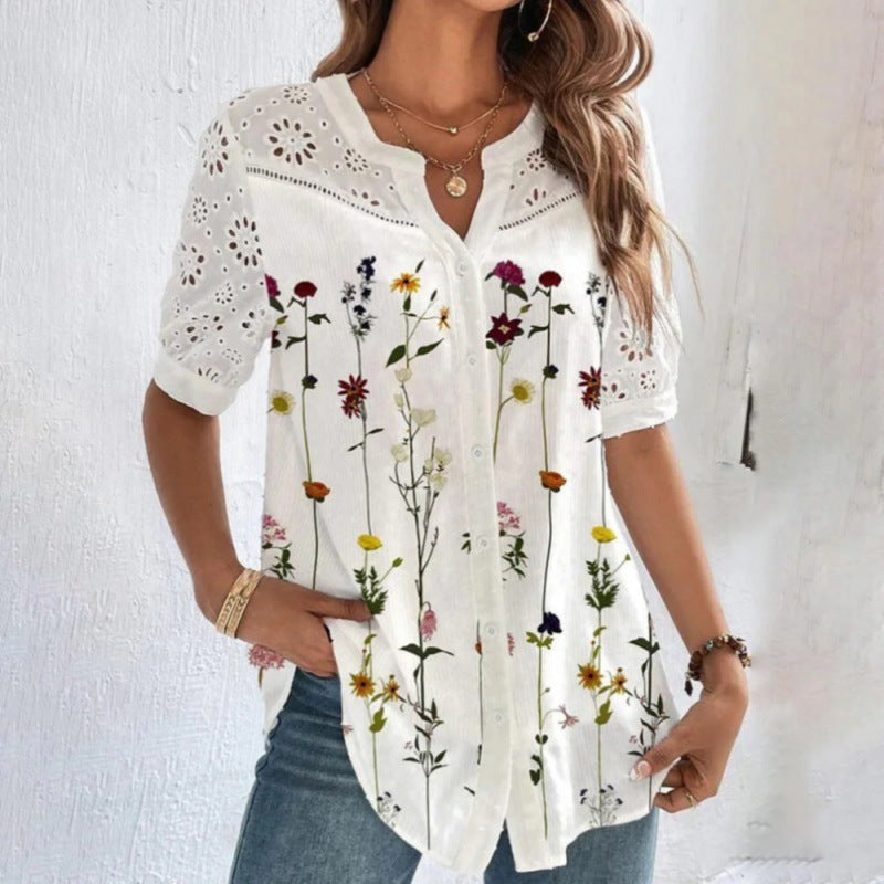 ANNELISE™ Casual Lace-Print Blouse – Effortless Everyday Style
