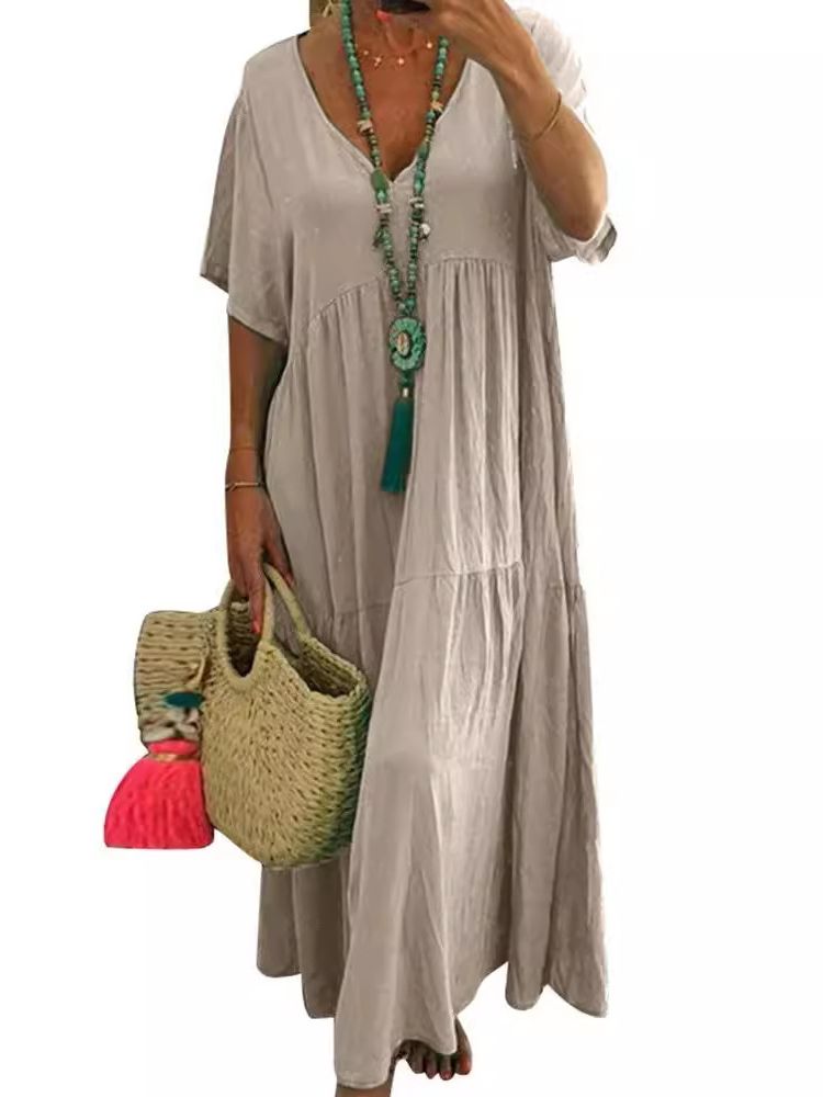 LINNEA™ Soft-Ruffle V-Neck Maxi Dress - Effortlessly Elegant and Flowy