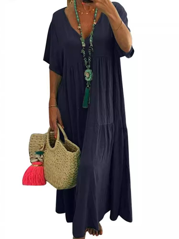 LINNEA™ Soft-Ruffle V-Neck Maxi Dress - Effortlessly Elegant and Flowy