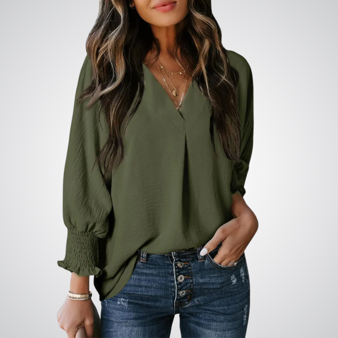 LEILA™ Classic V-Neck Tunic Blouse – Effortless Chic for Everyday Style
