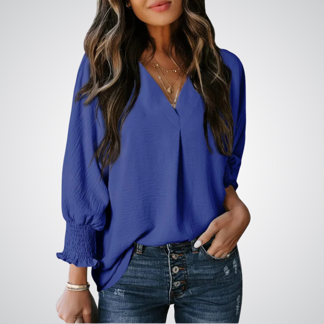 LEILA™ Classic V-Neck Tunic Blouse – Effortless Chic for Everyday Style