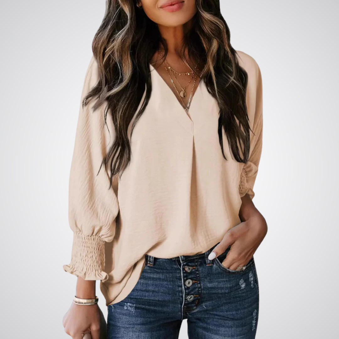 LEILA™ Classic V-Neck Tunic Blouse – Effortless Chic for Everyday Style