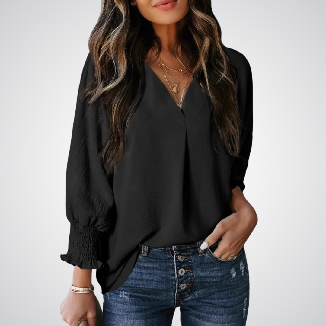 LEILA™ Classic V-Neck Tunic Blouse – Effortless Chic for Everyday Style