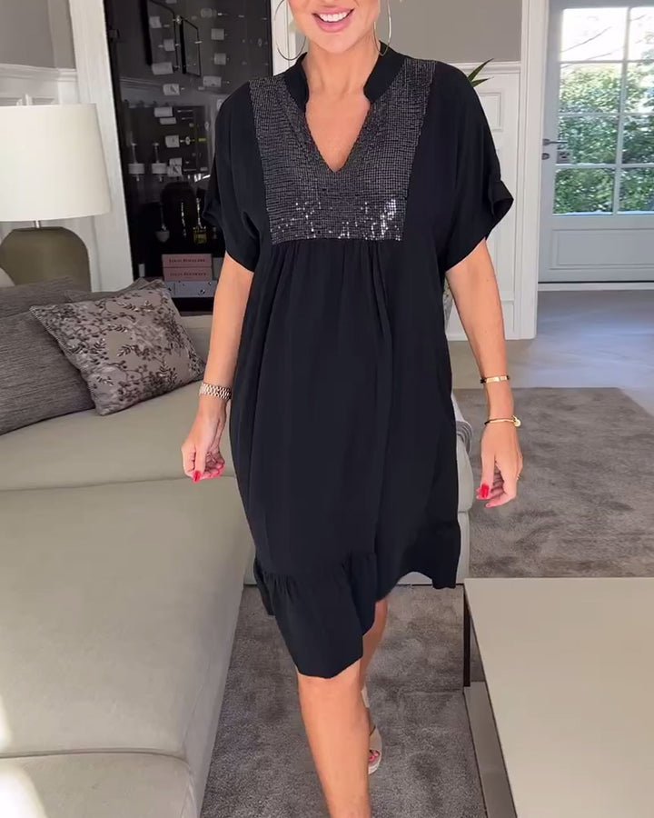 VALORA™ - Sophisticated Sequin-Accent Dress for Effortless Glam