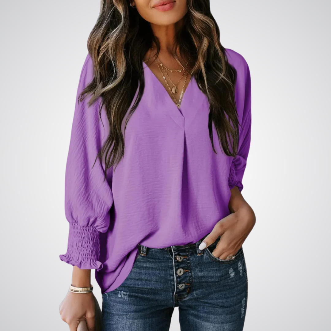 LEILA™ Classic V-Neck Tunic Blouse – Effortless Chic for Everyday Style