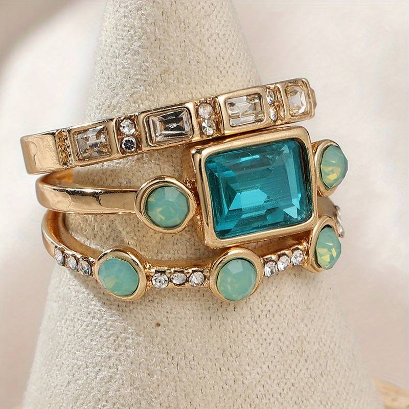 DARLENE™ Vintage Blue Crystal Ring Set — Timeless Sparkle