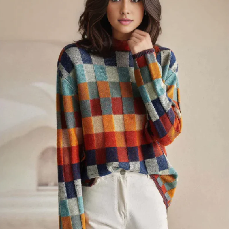MIA™ Vintage-Inspired Plaid Knit Sweater — Timeless Cozy Style