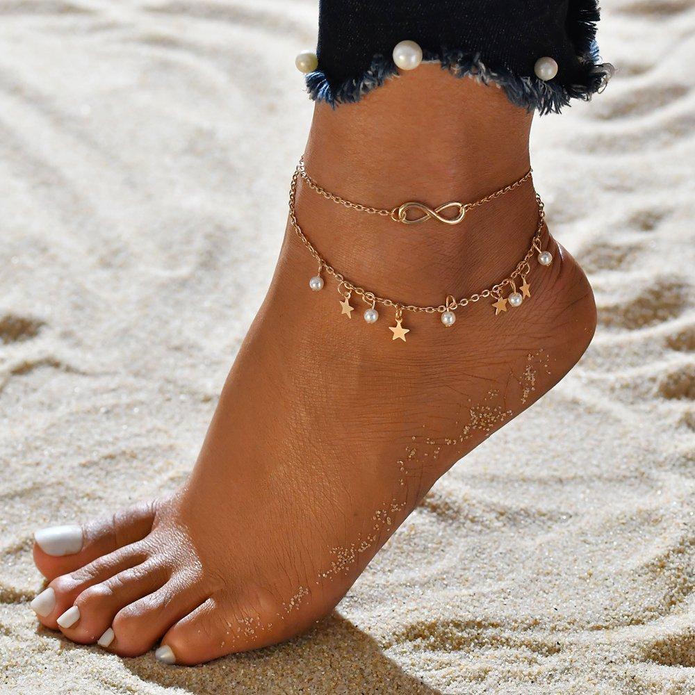 BRENDA™ Infinity Anklet Bracelet with Pearls and Stars