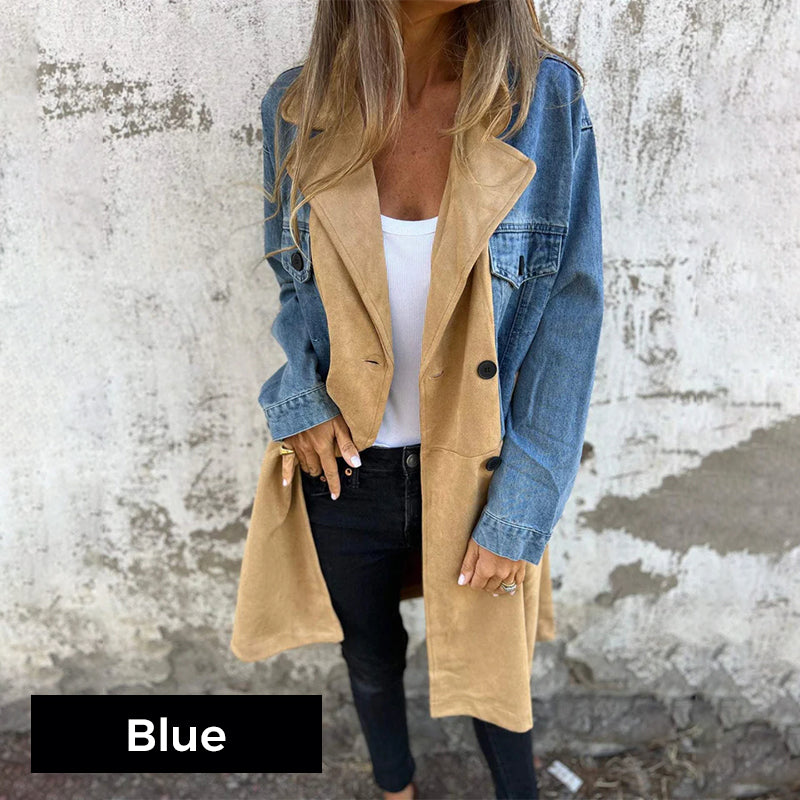 ELORA™ Two-Tone Denim Trench Coat
